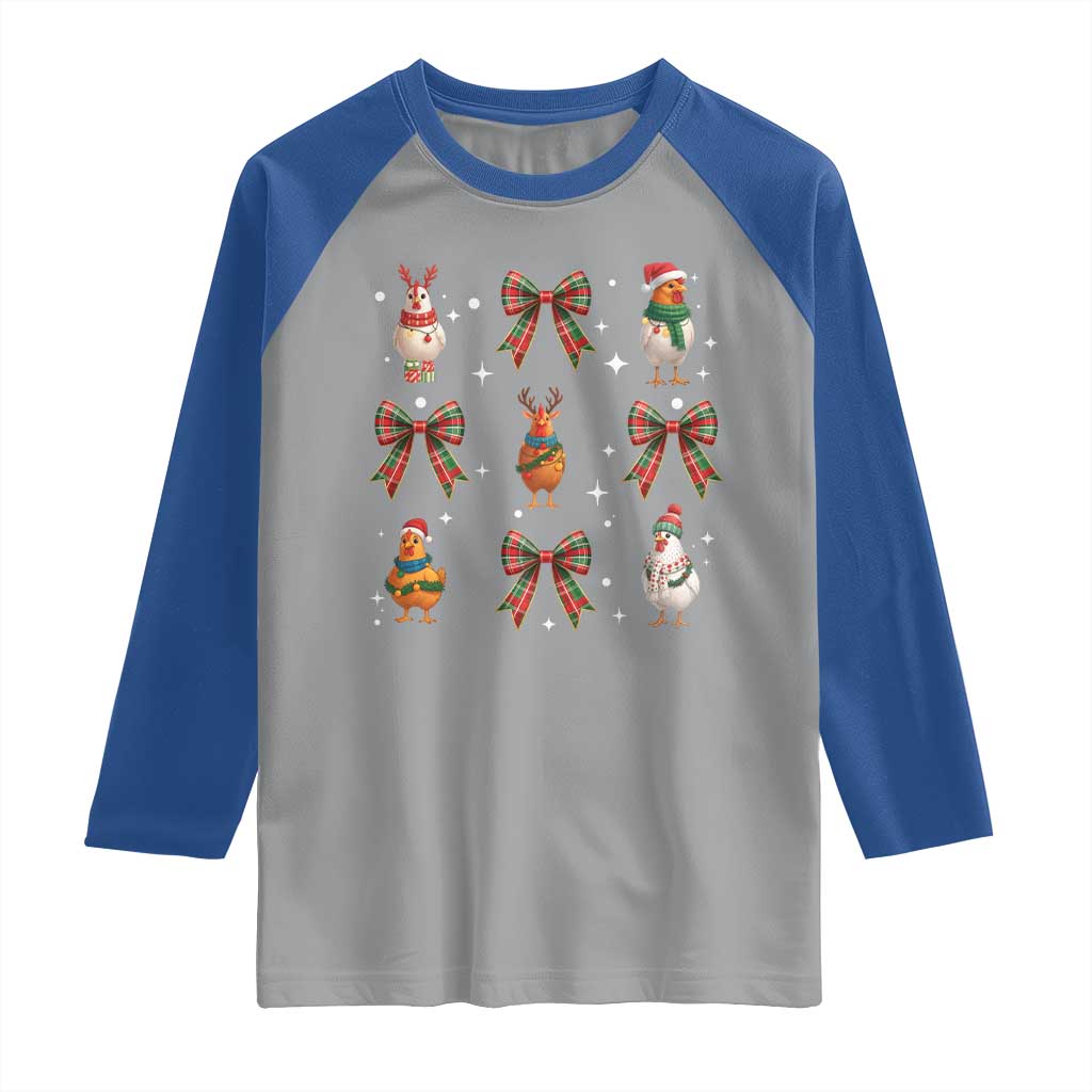 Cute Christmas Chicken With Xmas Coquette Bow Raglan Shirt - Wonder Print Shop