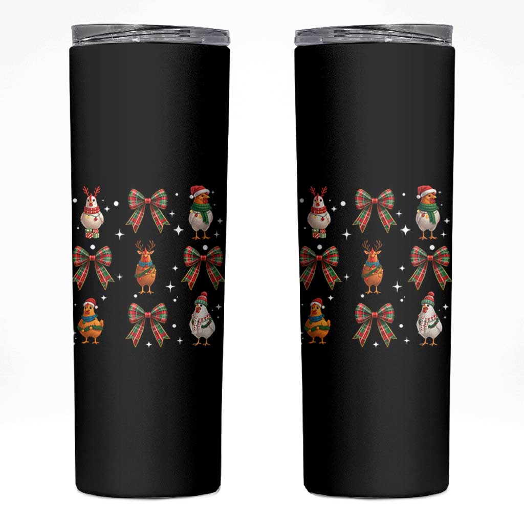 Cute Christmas Chicken With Xmas Coquette Bow Skinny Tumbler