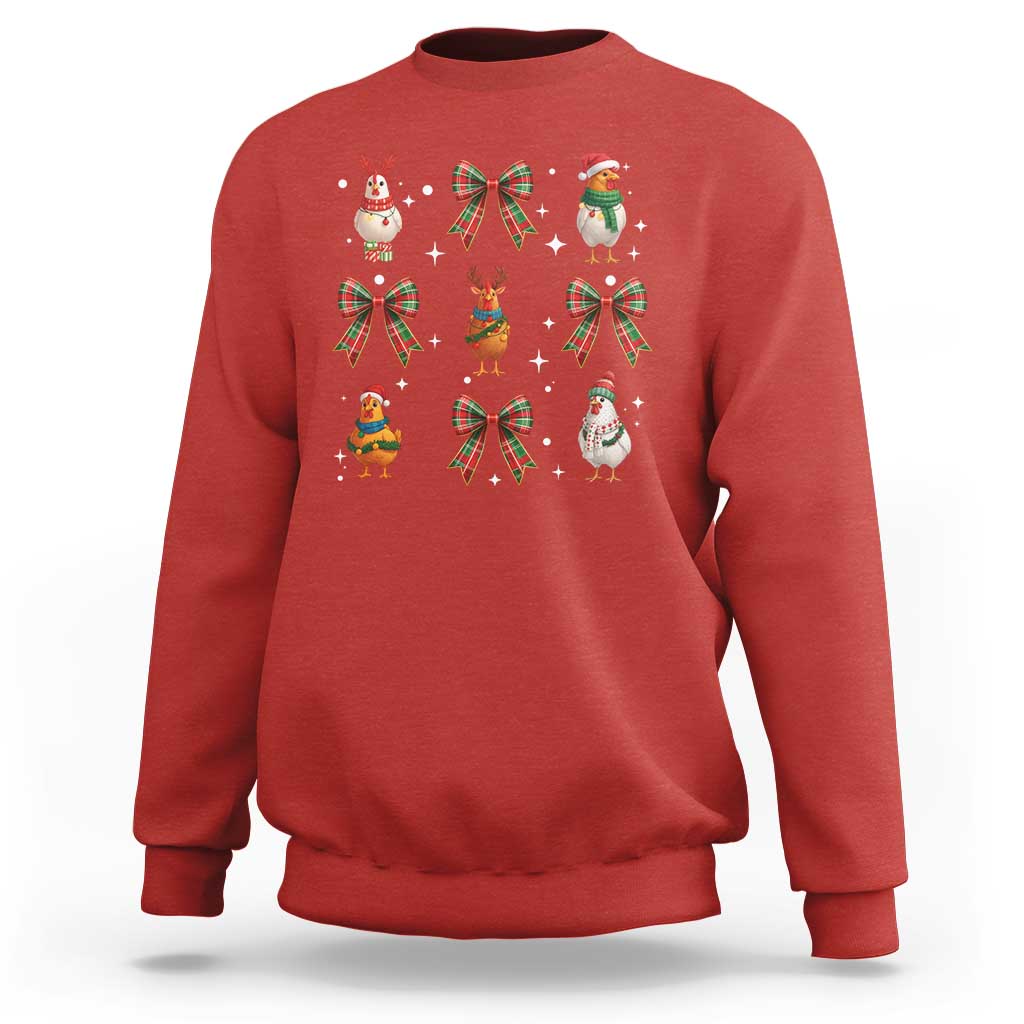 Cute Christmas Chicken With Xmas Coquette Bow Sweatshirt - Wonder Print Shop