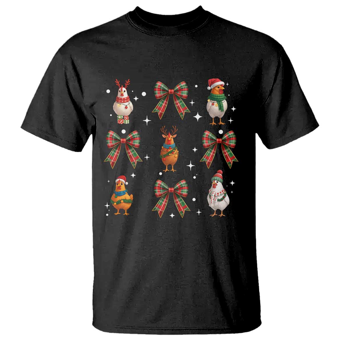 Cute Christmas Chicken With Xmas Coquette Bow T Shirt - Wonder Print Shop
