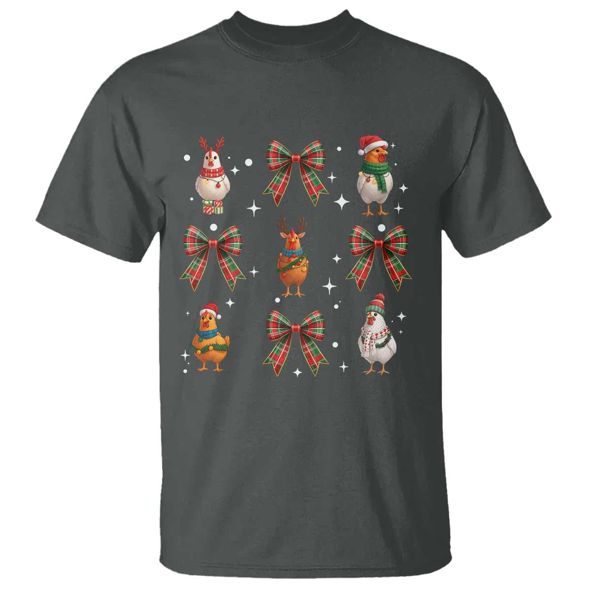Cute Christmas Chicken With Xmas Coquette Bow T Shirt - Wonder Print Shop