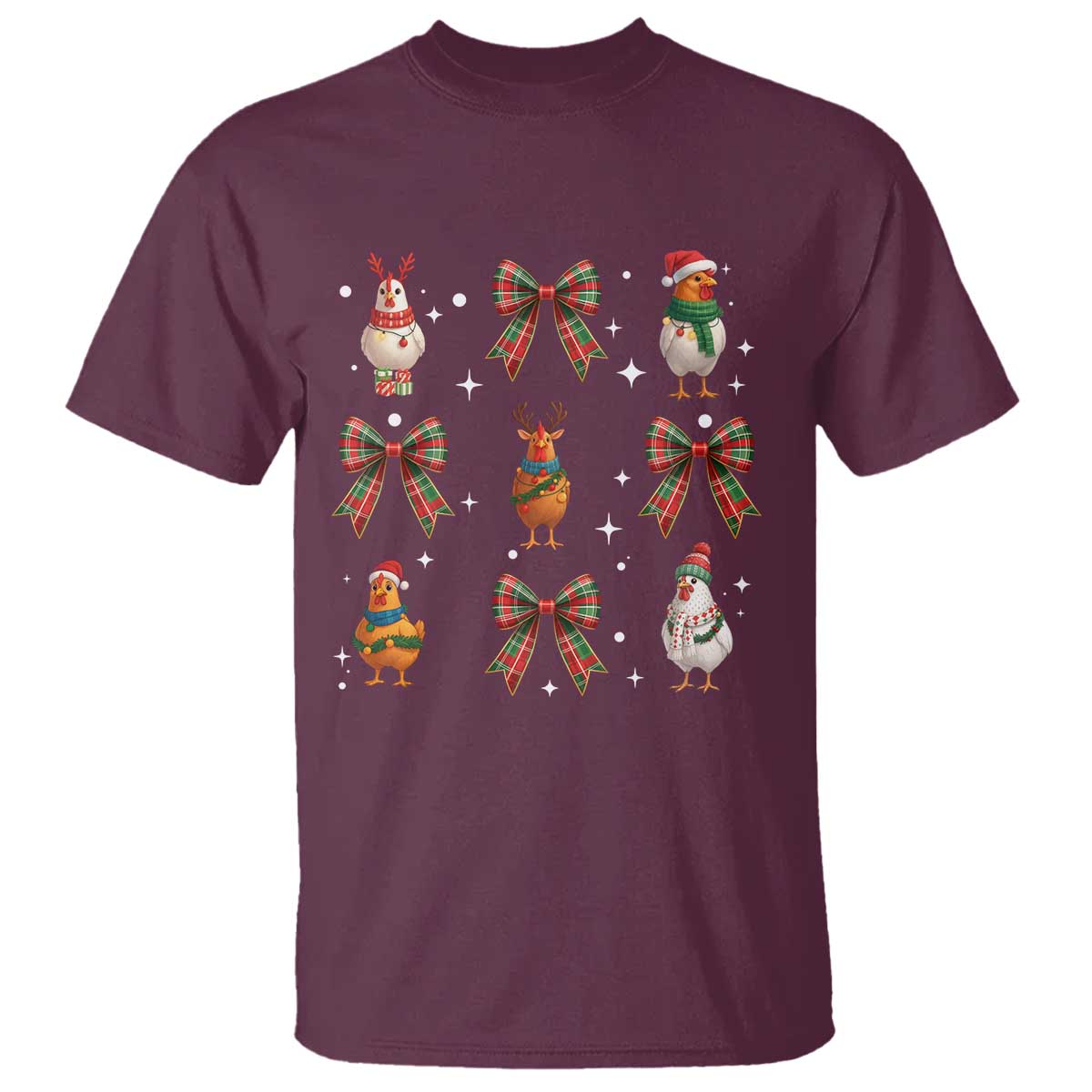Cute Christmas Chicken With Xmas Coquette Bow T Shirt - Wonder Print Shop