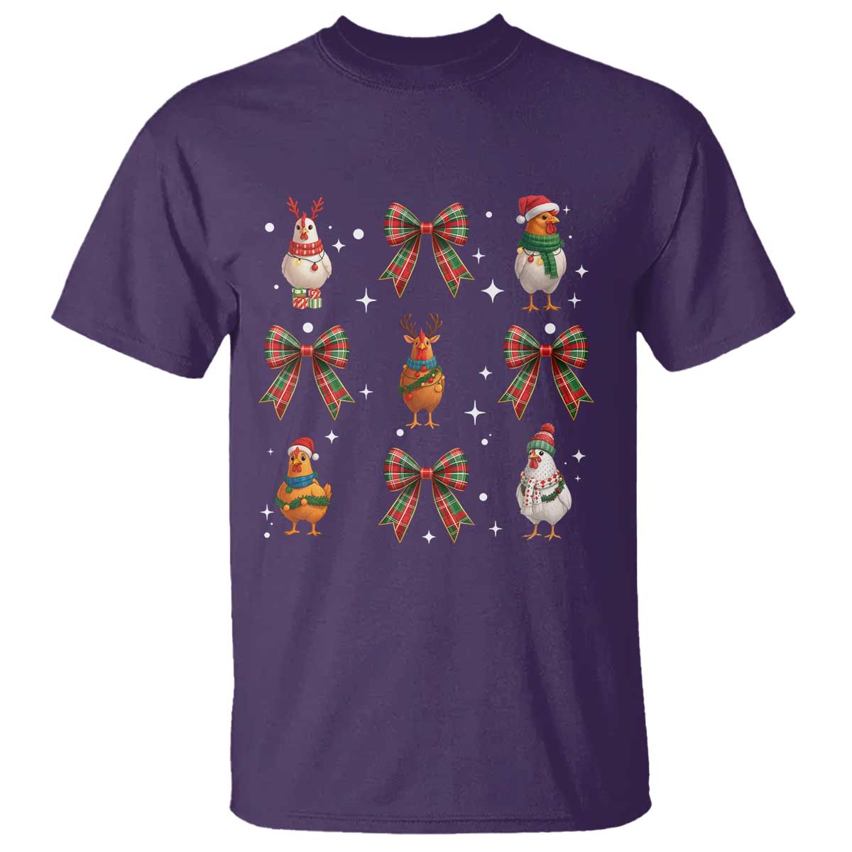 Cute Christmas Chicken With Xmas Coquette Bow T Shirt - Wonder Print Shop