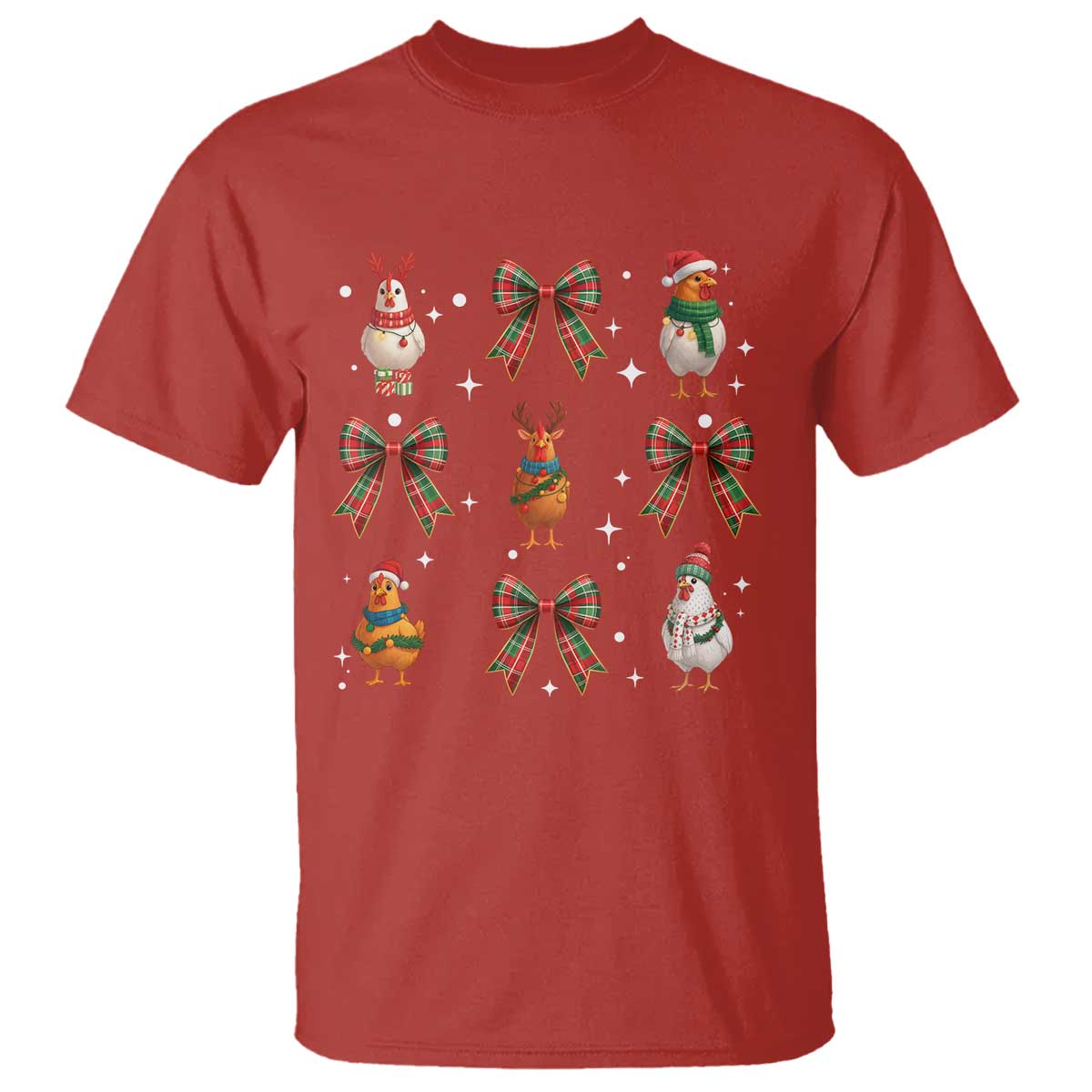 Cute Christmas Chicken With Xmas Coquette Bow T Shirt - Wonder Print Shop