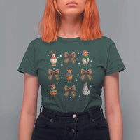 Cute Christmas Chicken With Xmas Coquette Bow T Shirt For Women - Wonder Print Shop