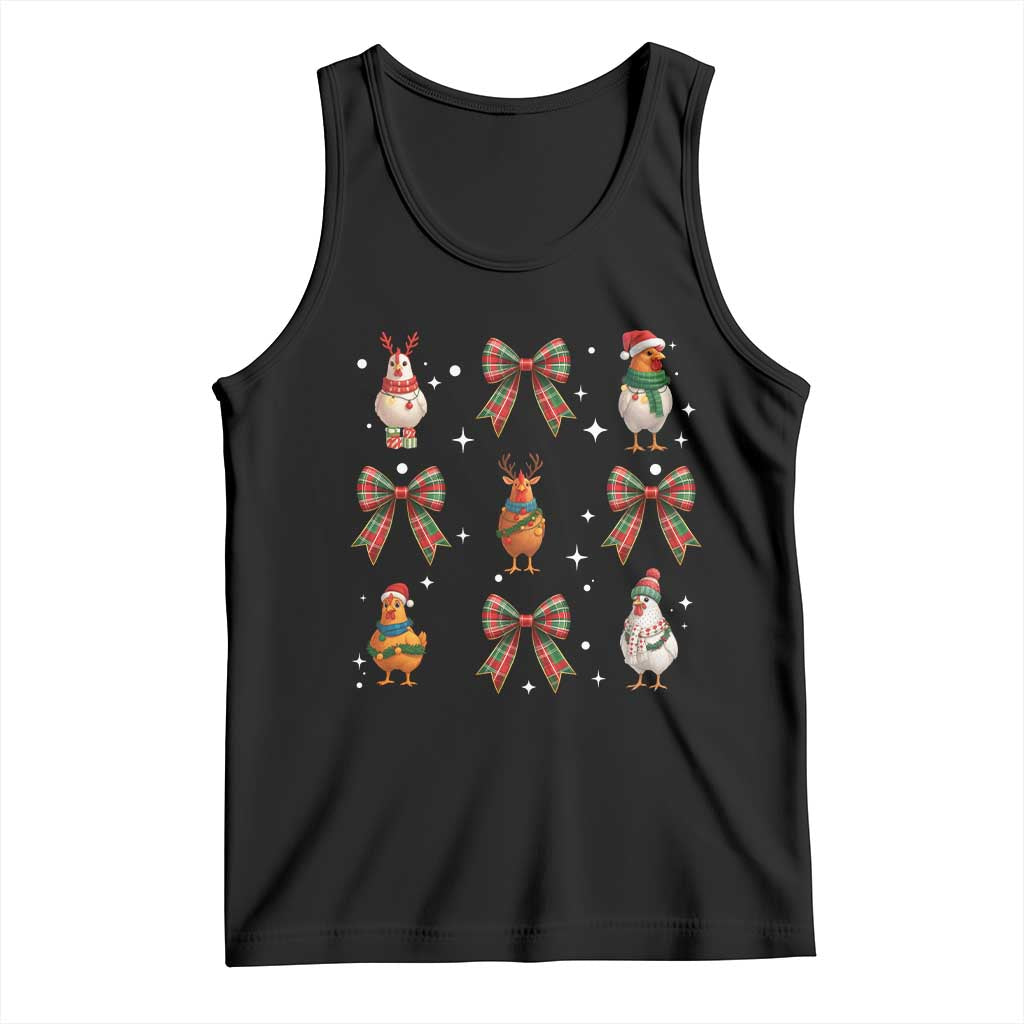 Cute Christmas Chicken With Xmas Coquette Bow Tank Top - Wonder Print Shop