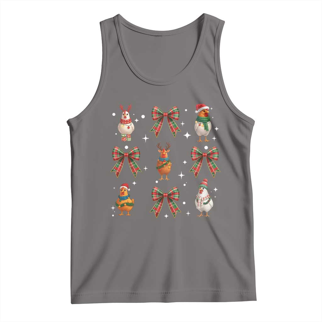 Cute Christmas Chicken With Xmas Coquette Bow Tank Top - Wonder Print Shop