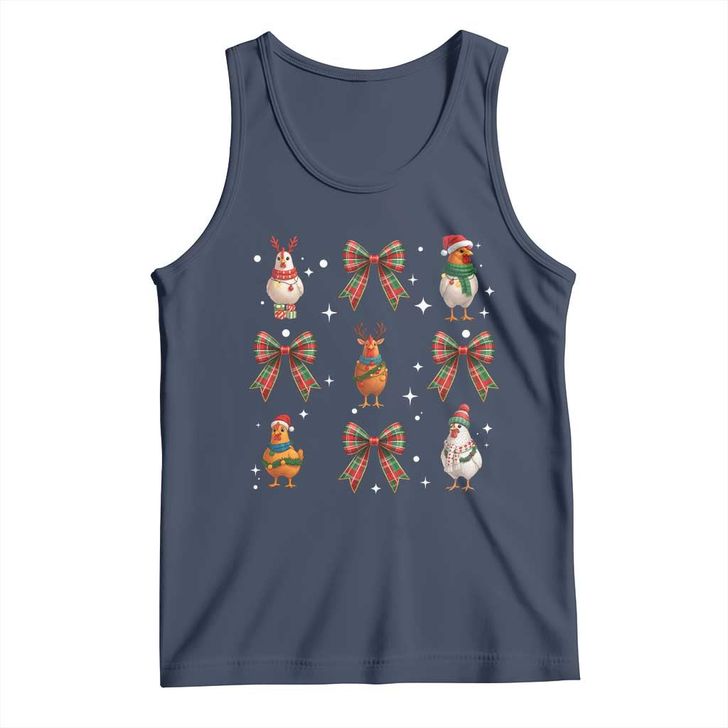 Cute Christmas Chicken With Xmas Coquette Bow Tank Top - Wonder Print Shop