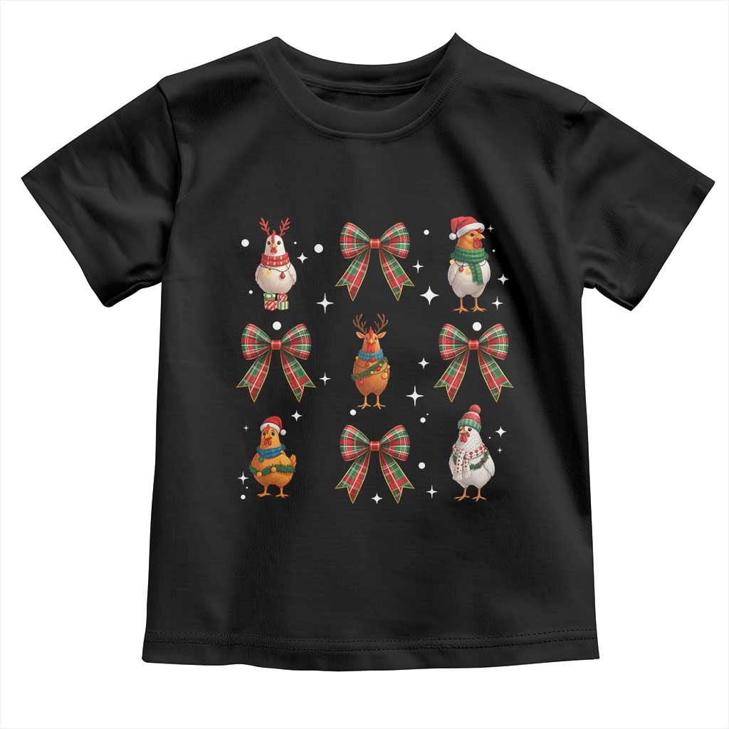 Cute Christmas Chicken With Xmas Coquette Bow Toddler T Shirt - Wonder Print Shop