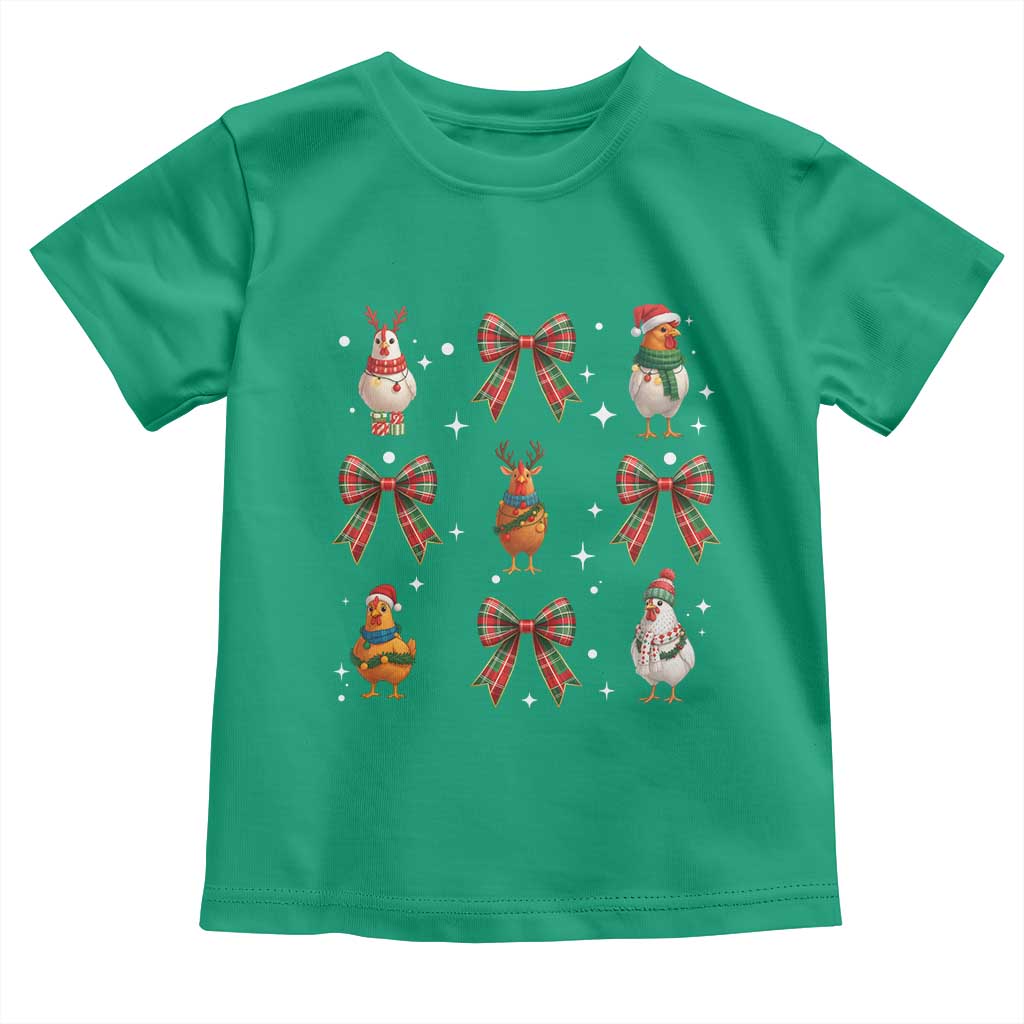 Cute Christmas Chicken With Xmas Coquette Bow Toddler T Shirt - Wonder Print Shop