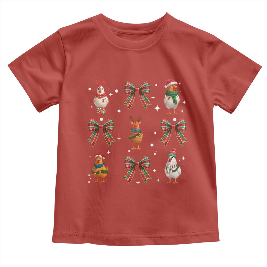Cute Christmas Chicken With Xmas Coquette Bow Toddler T Shirt - Wonder Print Shop