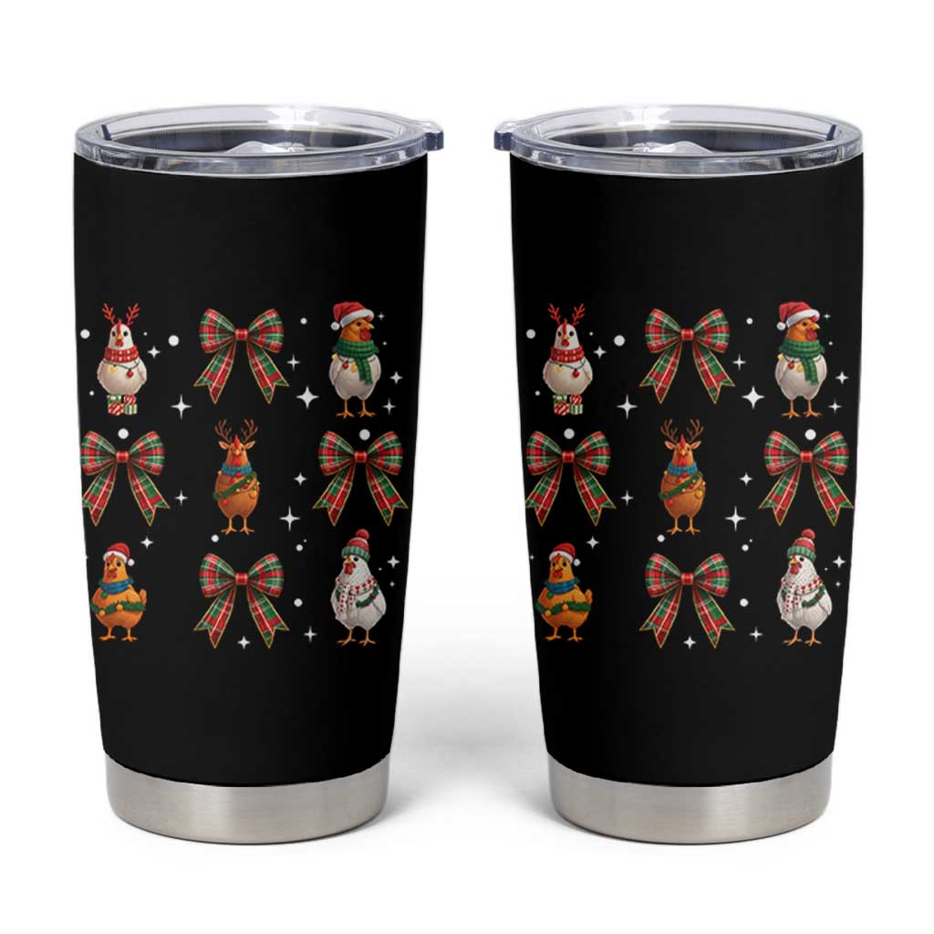 Cute Christmas Chicken With Xmas Coquette Bow Tumbler Cup