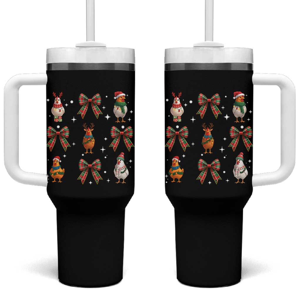 Cute Christmas Chicken With Xmas Coquette Bow Tumbler With Handle