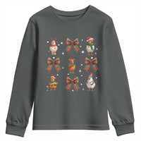Cute Christmas Chicken With Xmas Coquette Bow Youth Sweatshirt - Wonder Print Shop