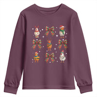 Cute Christmas Chicken With Xmas Coquette Bow Youth Sweatshirt - Wonder Print Shop