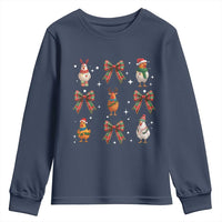 Cute Christmas Chicken With Xmas Coquette Bow Youth Sweatshirt - Wonder Print Shop
