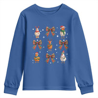 Cute Christmas Chicken With Xmas Coquette Bow Youth Sweatshirt - Wonder Print Shop