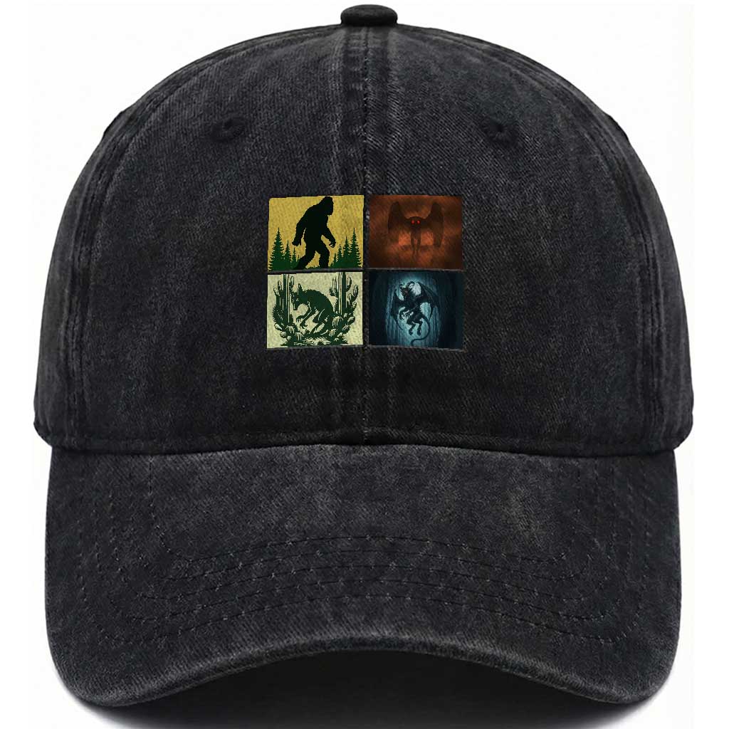 Mothman Bigfoot Chupacabra Jersey Devil Washed Cotton Baseball Cap Cryptid Legends Gift
