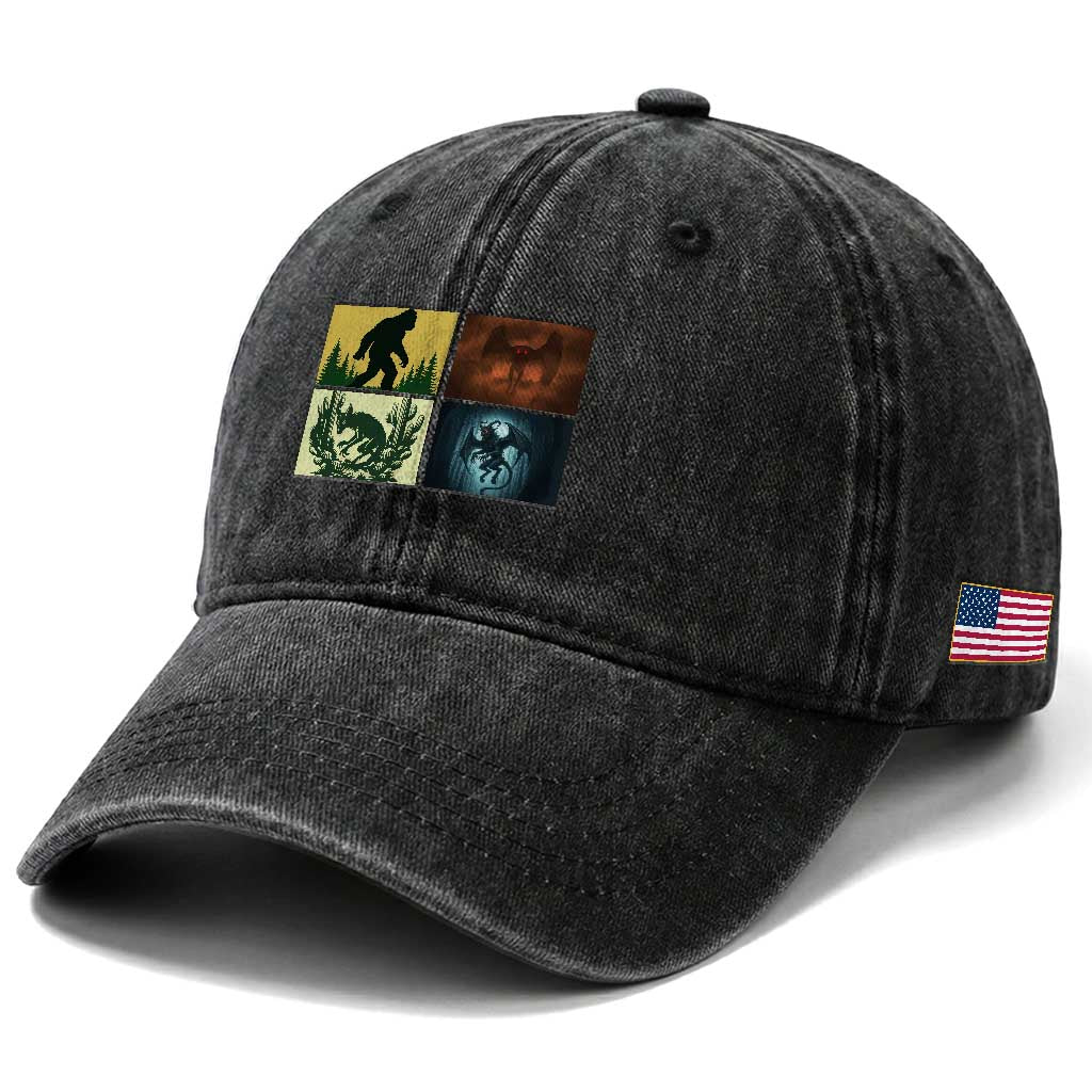 Mothman Bigfoot Chupacabra Jersey Devil Washed Cotton Baseball Cap Cryptid Legends Gift