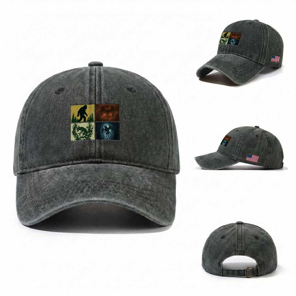 Mothman Bigfoot Chupacabra Jersey Devil Washed Cotton Baseball Cap Cryptid Legends Gift