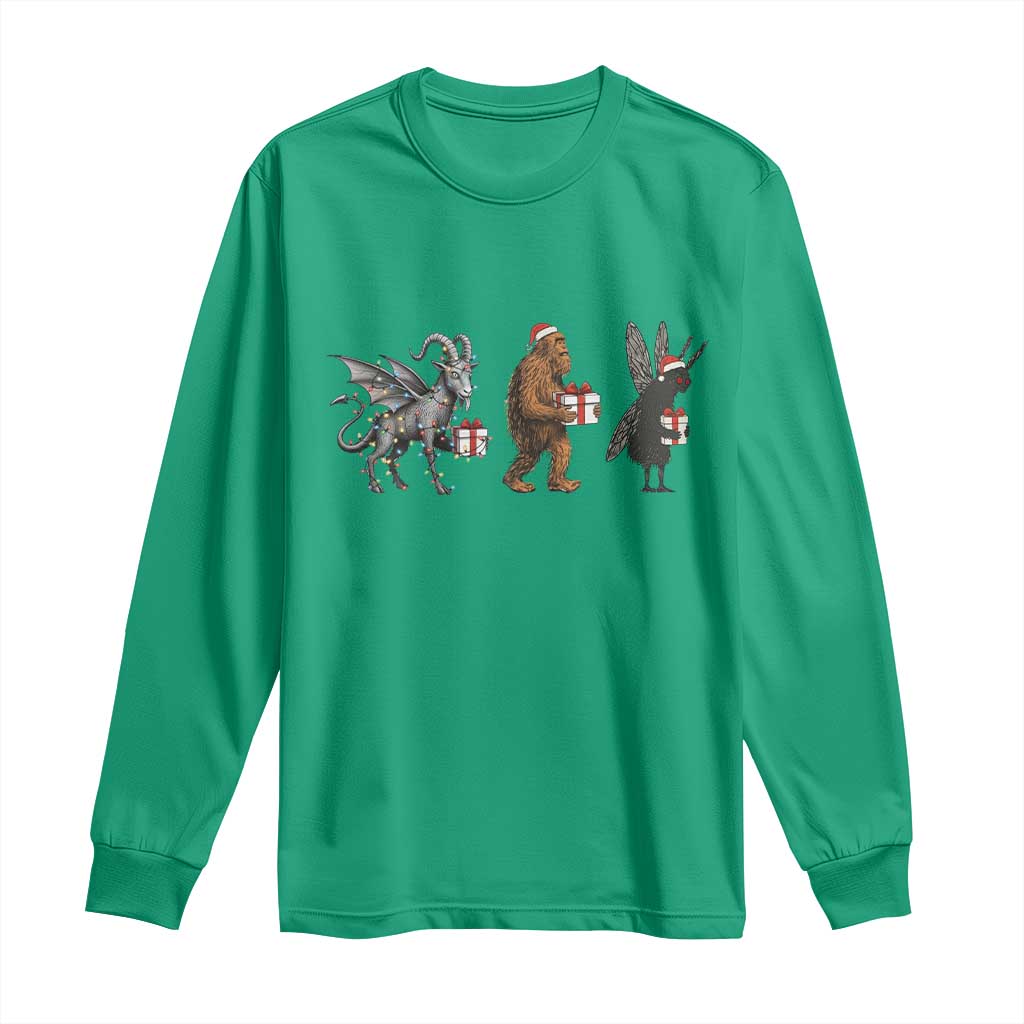 Christmas Cryptid Gift Long Sleeve Shirt Bigfoot Jersey Devil Mothman Santa - Wonder Print Shop