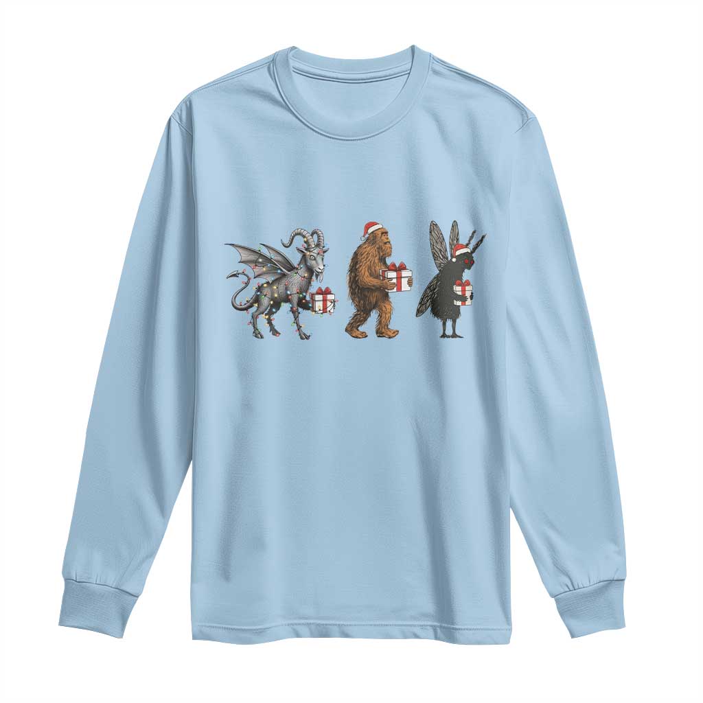 Christmas Cryptid Gift Long Sleeve Shirt Bigfoot Jersey Devil Mothman Santa - Wonder Print Shop