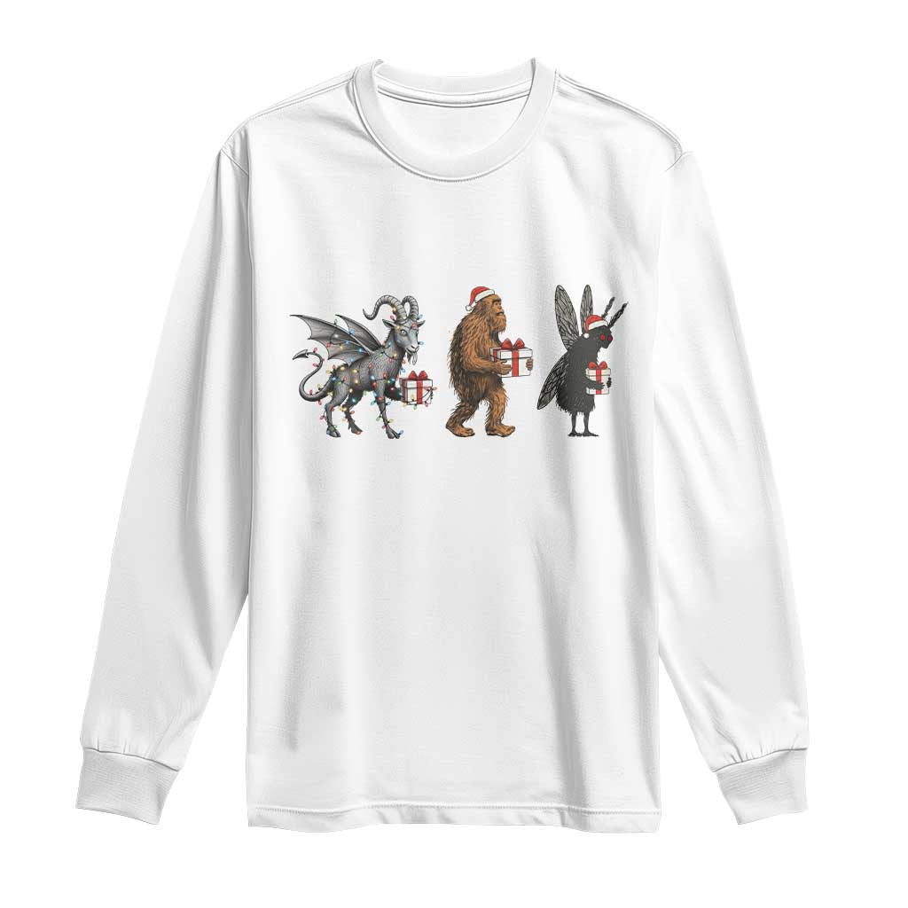 Christmas Cryptid Gift Long Sleeve Shirt Bigfoot Jersey Devil Mothman Santa - Wonder Print Shop