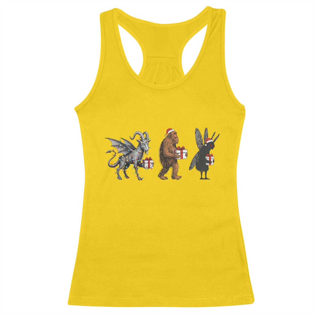 Christmas Cryptid Gift Racerback Tank Top Bigfoot Jersey Devil Mothman Santa - Wonder Print Shop