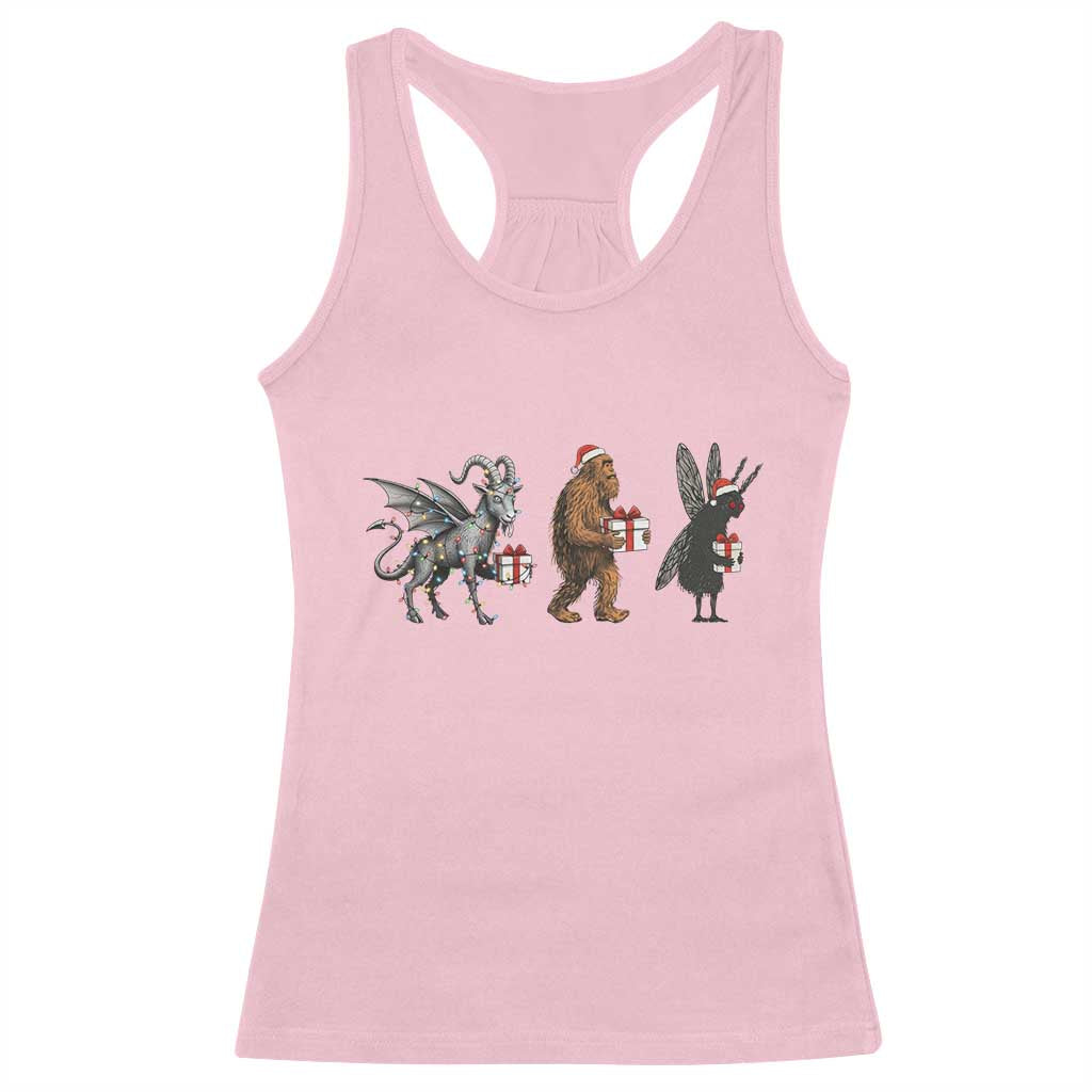 Christmas Cryptid Gift Racerback Tank Top Bigfoot Jersey Devil Mothman Santa - Wonder Print Shop