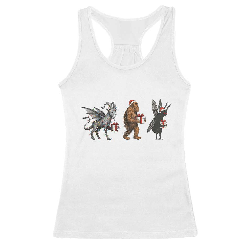 Christmas Cryptid Gift Racerback Tank Top Bigfoot Jersey Devil Mothman Santa - Wonder Print Shop