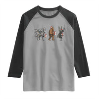 Christmas Cryptid Gift Raglan Shirt Bigfoot Jersey Devil Mothman Santa - Wonder Print Shop