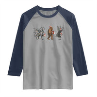 Christmas Cryptid Gift Raglan Shirt Bigfoot Jersey Devil Mothman Santa - Wonder Print Shop