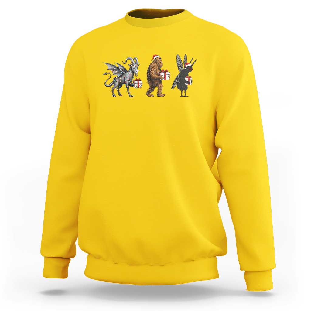Christmas Cryptid Gift Sweatshirt Bigfoot Jersey Devil Mothman Santa - Wonder Print Shop