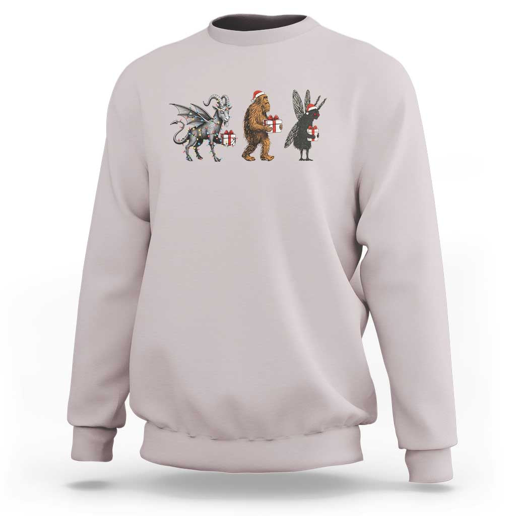 Christmas Cryptid Gift Sweatshirt Bigfoot Jersey Devil Mothman Santa - Wonder Print Shop