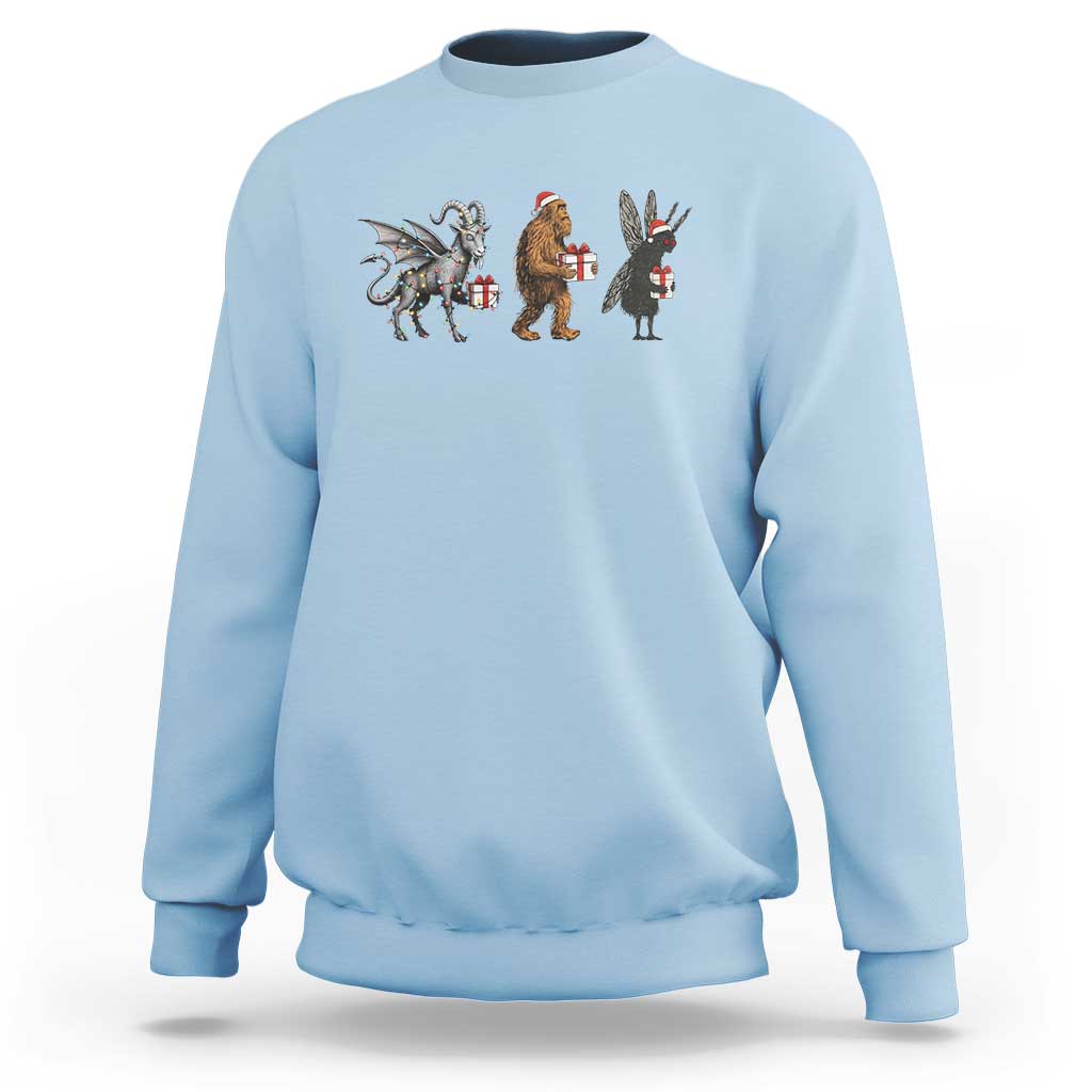Christmas Cryptid Gift Sweatshirt Bigfoot Jersey Devil Mothman Santa - Wonder Print Shop
