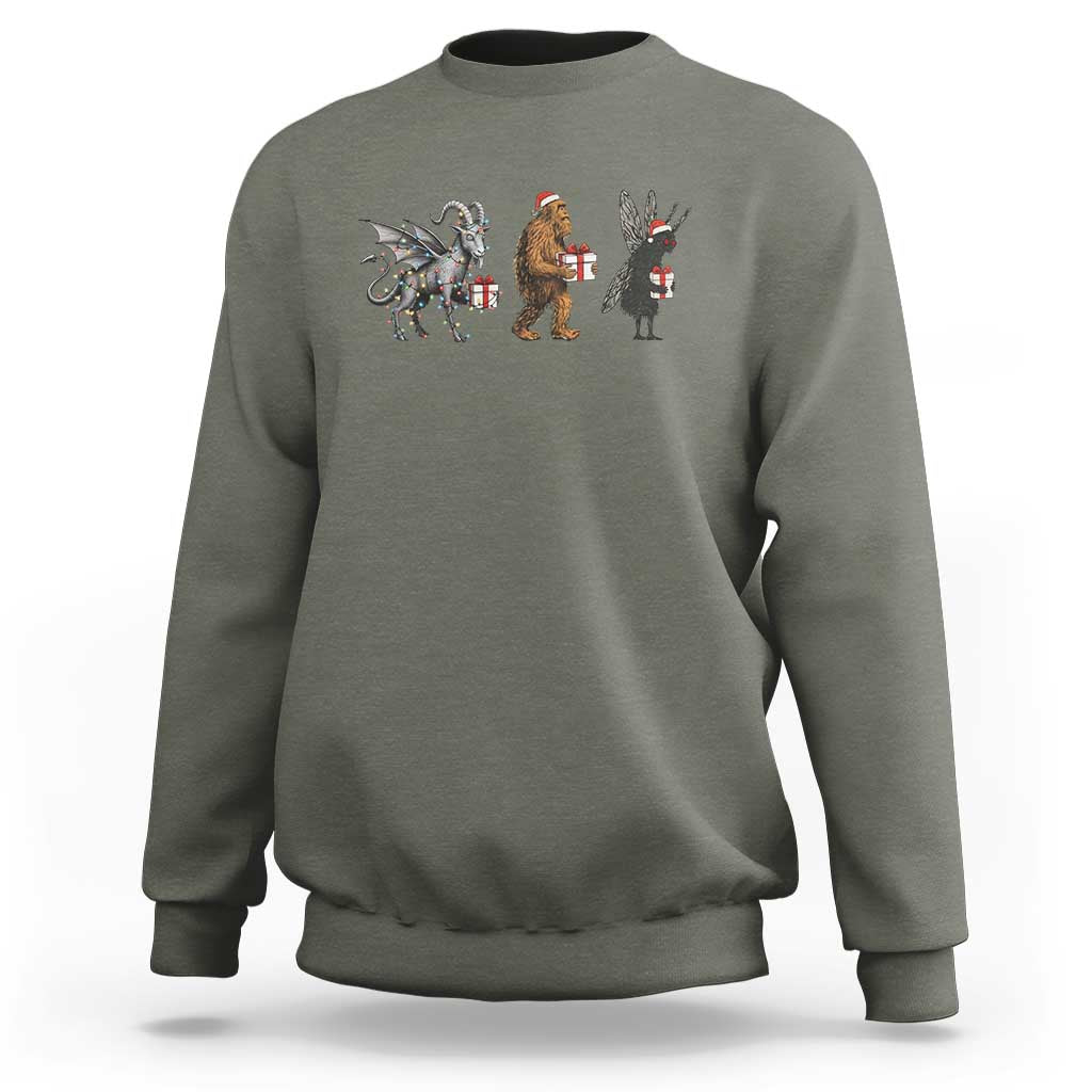 Christmas Cryptid Gift Sweatshirt Bigfoot Jersey Devil Mothman Santa - Wonder Print Shop