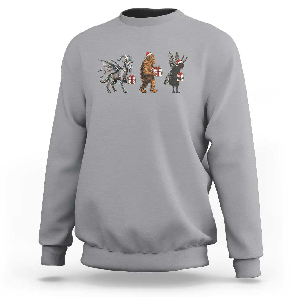 Christmas Cryptid Gift Sweatshirt Bigfoot Jersey Devil Mothman Santa - Wonder Print Shop