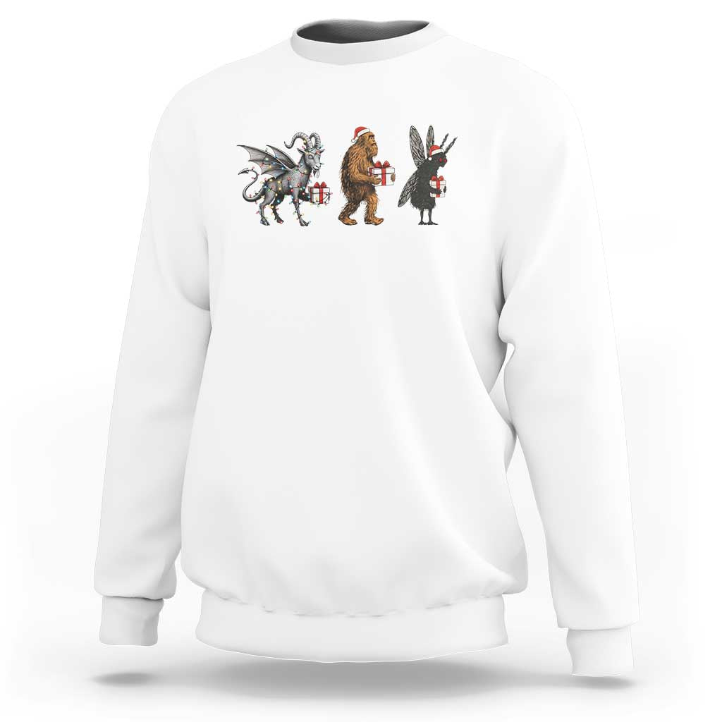 Christmas Cryptid Gift Sweatshirt Bigfoot Jersey Devil Mothman Santa - Wonder Print Shop