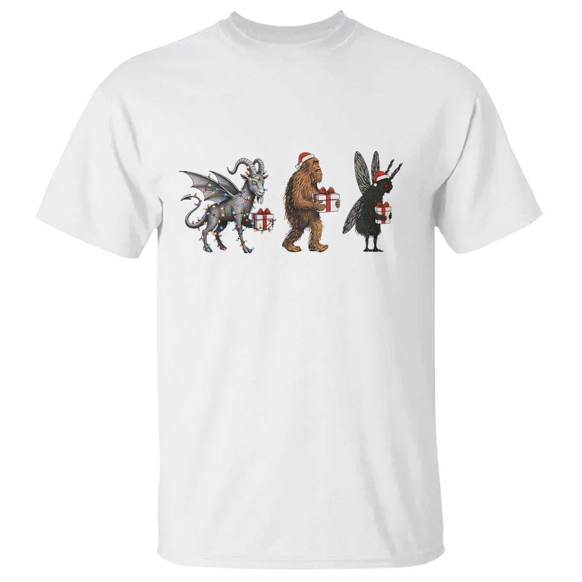 Christmas Cryptid Gift T Shirt Bigfoot Jersey Devil Mothman Santa - Wonder Print Shop
