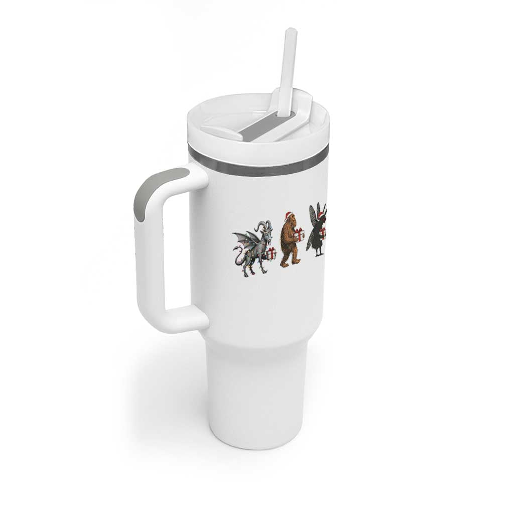 Christmas Cryptid Gift Tumbler With Handle Bigfoot Jersey Devil Mothman Santa
