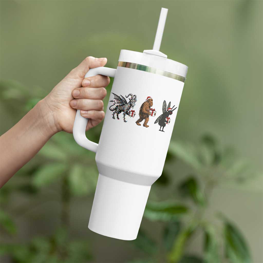 Christmas Cryptid Gift Tumbler With Handle Bigfoot Jersey Devil Mothman Santa