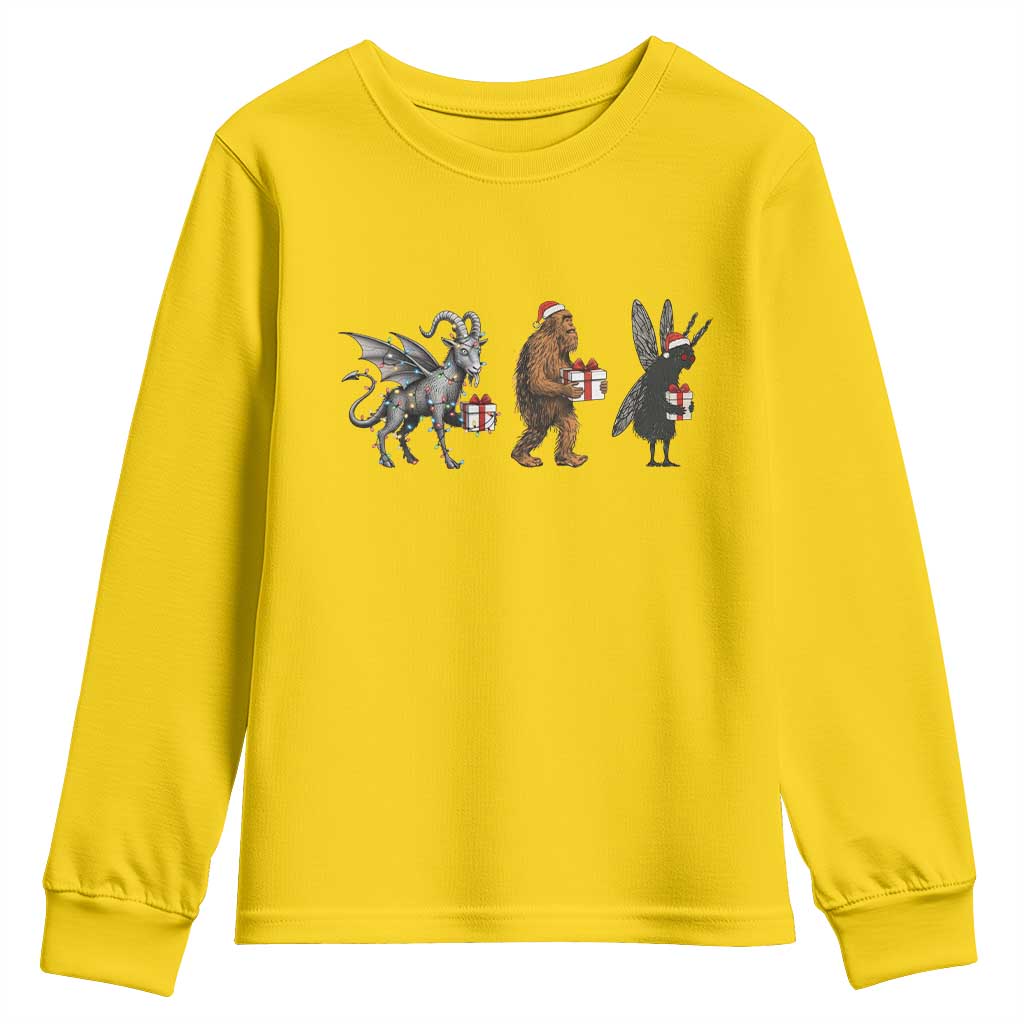 Christmas Cryptid Gift Youth Sweatshirt Bigfoot Jersey Devil Mothman Santa - Wonder Print Shop