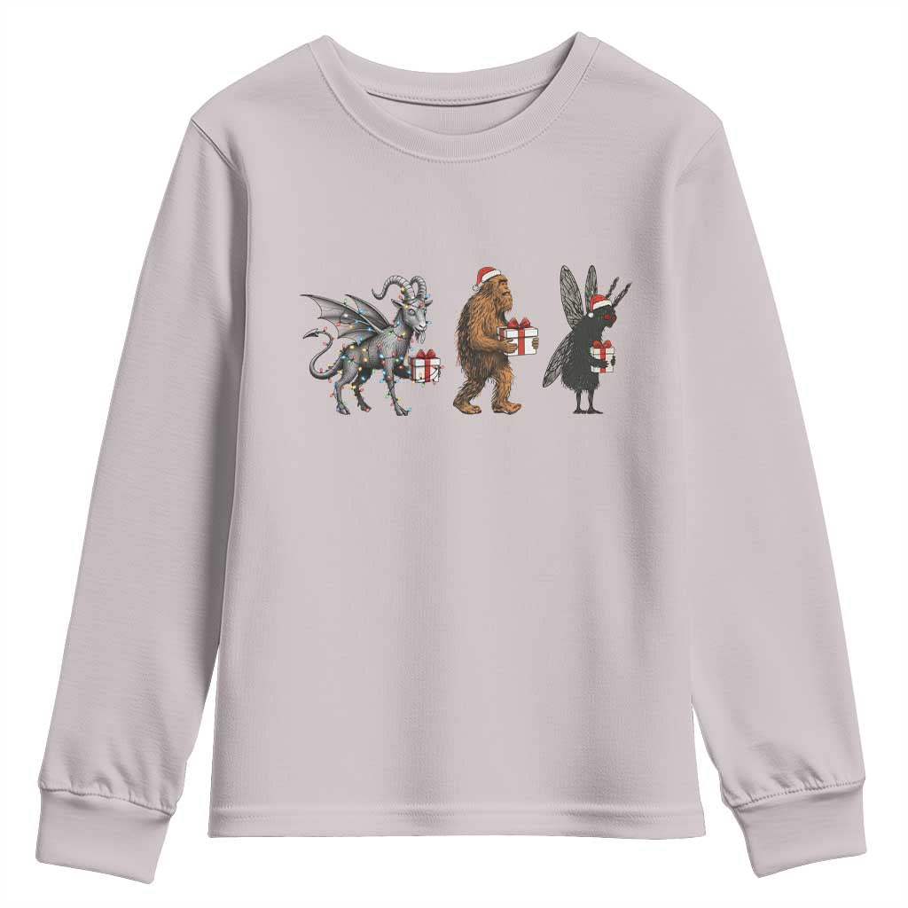 Christmas Cryptid Gift Youth Sweatshirt Bigfoot Jersey Devil Mothman Santa - Wonder Print Shop