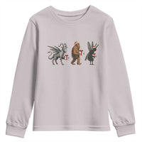 Christmas Cryptid Gift Youth Sweatshirt Bigfoot Jersey Devil Mothman Santa - Wonder Print Shop