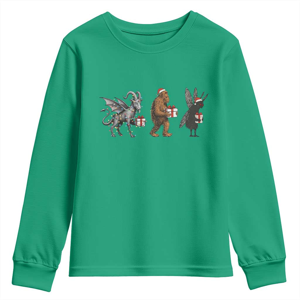 Christmas Cryptid Gift Youth Sweatshirt Bigfoot Jersey Devil Mothman Santa - Wonder Print Shop