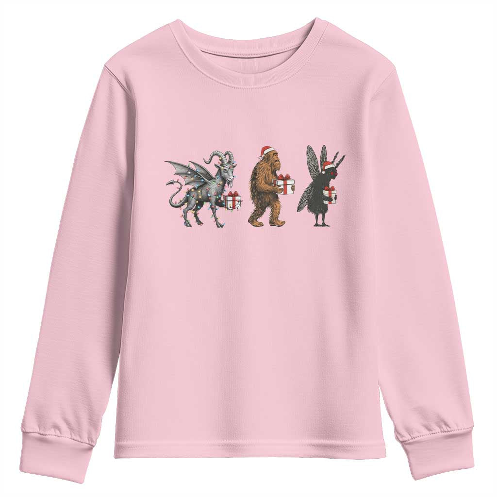 Christmas Cryptid Gift Youth Sweatshirt Bigfoot Jersey Devil Mothman Santa - Wonder Print Shop