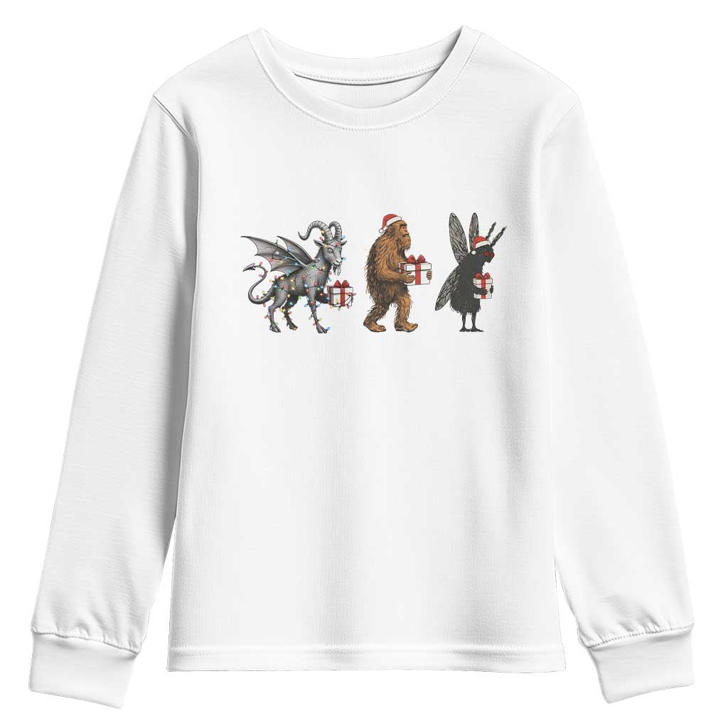 Christmas Cryptid Gift Youth Sweatshirt Bigfoot Jersey Devil Mothman Santa - Wonder Print Shop
