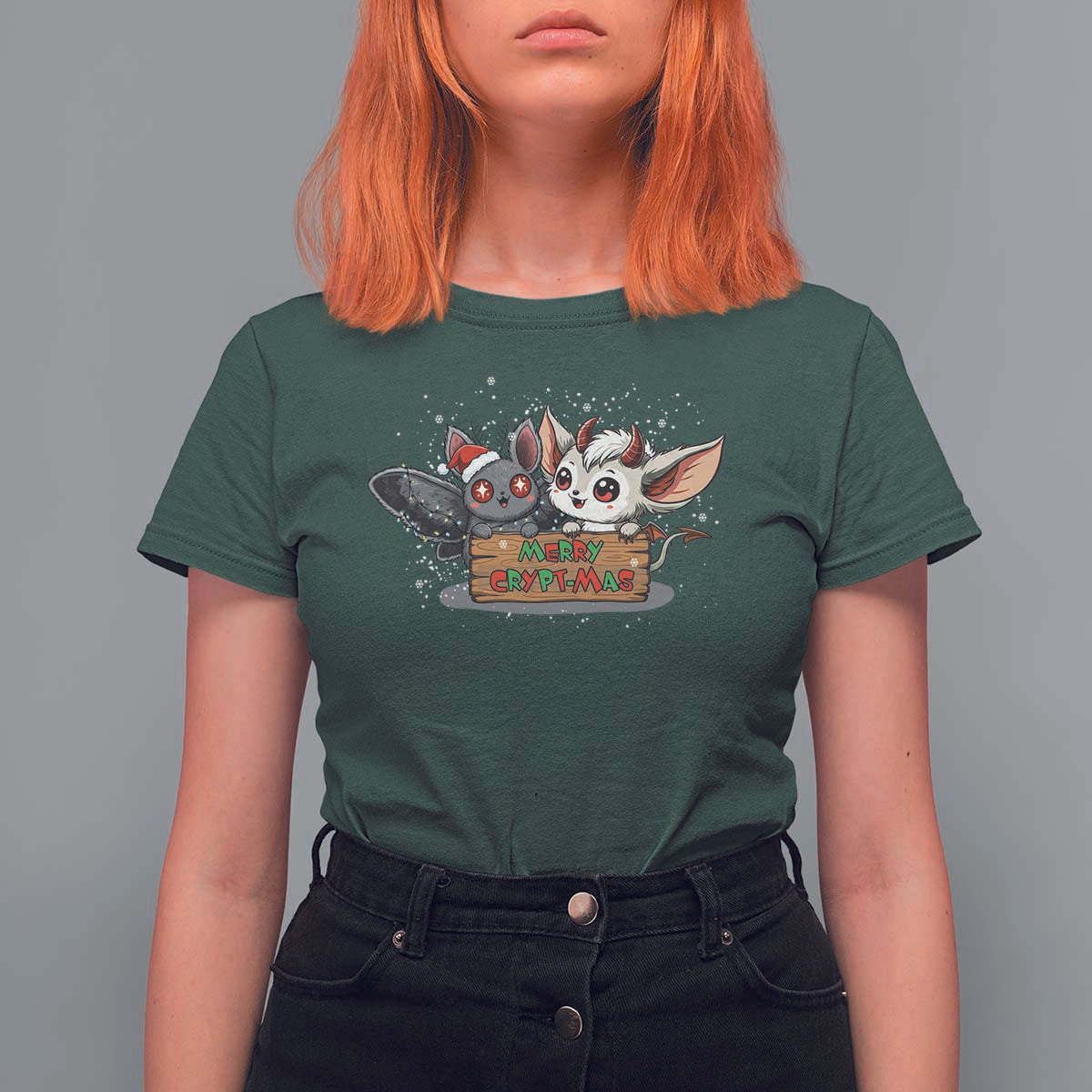 Mothman And Jersey Devil T Shirt For Women Merry Cryptmas Funny Holiday Gift - Wonder Print Shop