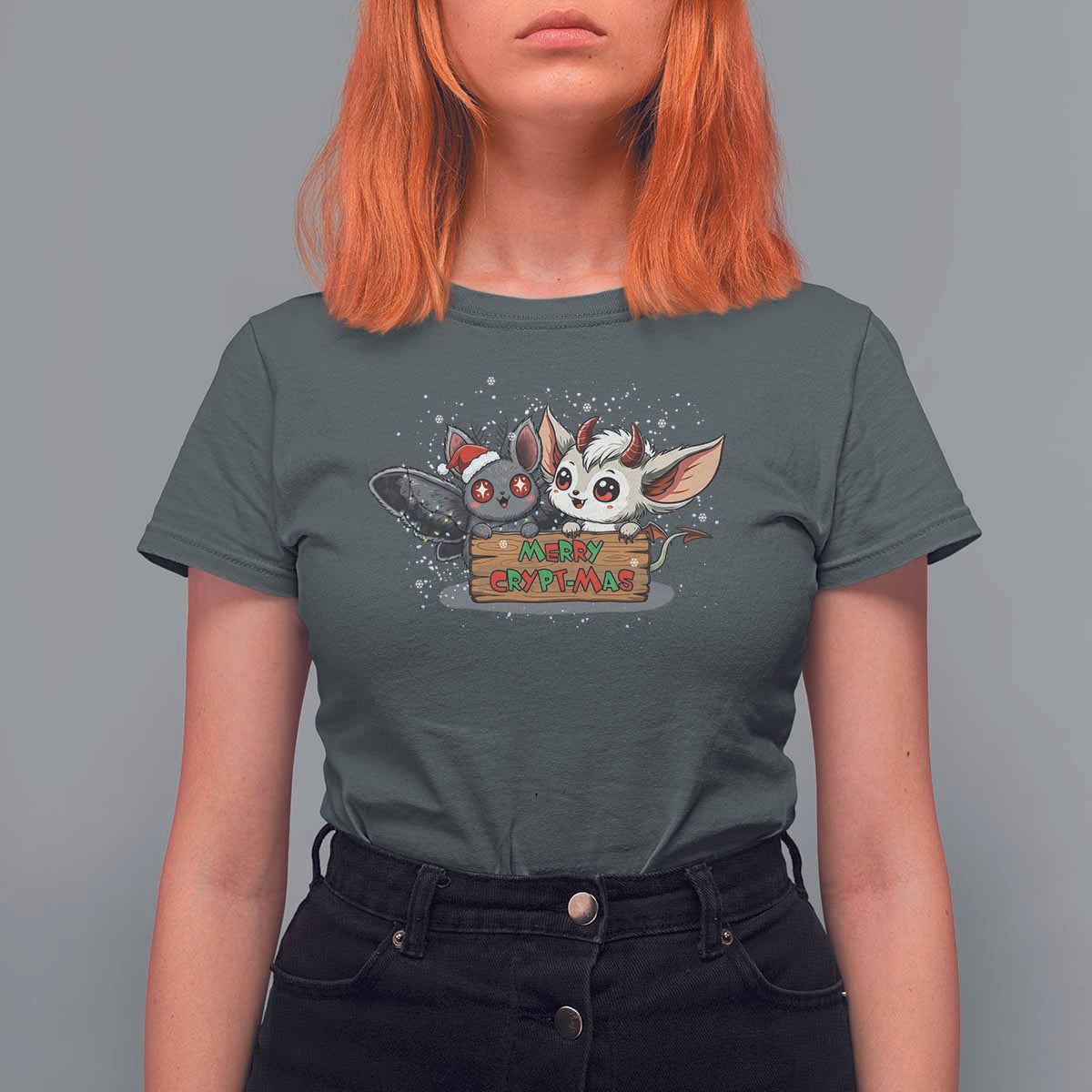Mothman And Jersey Devil T Shirt For Women Merry Cryptmas Funny Holiday Gift - Wonder Print Shop