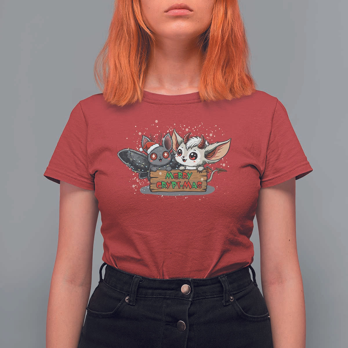 Mothman And Jersey Devil T Shirt For Women Merry Cryptmas Funny Holiday Gift - Wonder Print Shop